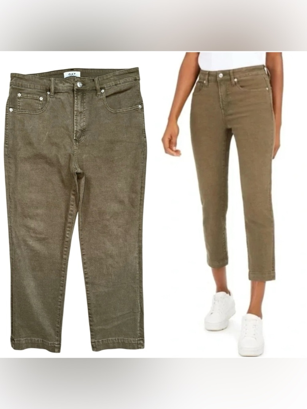 Oat New York Olive Moss Green High Rise Straight Leg Crop Jeans Size US 31